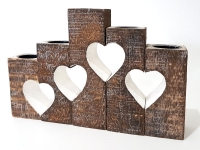 7306 waxinehouder hout harten set van 5  20x32cm naturel
