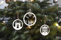 Ornamenten kerstbal-set met o.a. Visbank en Stadhuis Vlaardingen