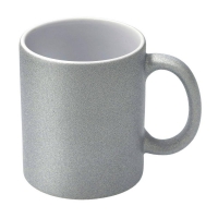 Beker-mok GLITTER ZILVER en eigen bedrukking